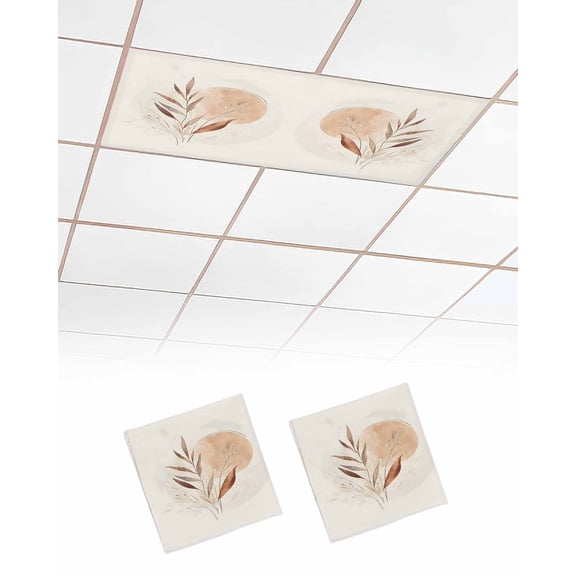 Beige Geometric Fluorescent Light Covers for Ceiling Lights 4x2 feet,2 Pack Magnetic Light Filters for Classroom,Modern Abstract Art Botanical Fluorescent Light Shade Panel for Office School Drop
