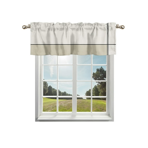 Beige Geometric Kitchen Curtain Valances for Windows Farmhouse Short Curtains, Modern Color Block Black Lines Abstract Art Rod Pocket Valance Curtain for Bedroom Cafe Living Room 60"x14"