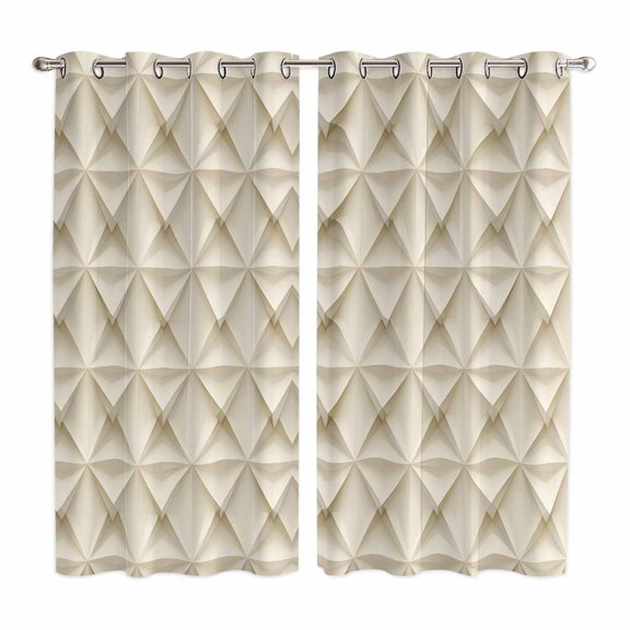 Beige Geometric Kitchen Curtains 84 Inch Length, Simplistic Chic Rustic Hexagon Pattern Grommet Top Bedroom Living Room Curtains, Light Filtering Cafe Curtain Drapes 2 Panels Set 104''x84''