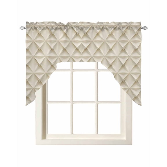 Beige Geometric Kitchen Curtains Swag Valance for Windows/Bathroom/Cafe, Simplistic Chic Rustic Hexagon Pattern Rod Pocket Drape Panel Swag Curtain Valance for Bedroom/Living Room 55''x36''