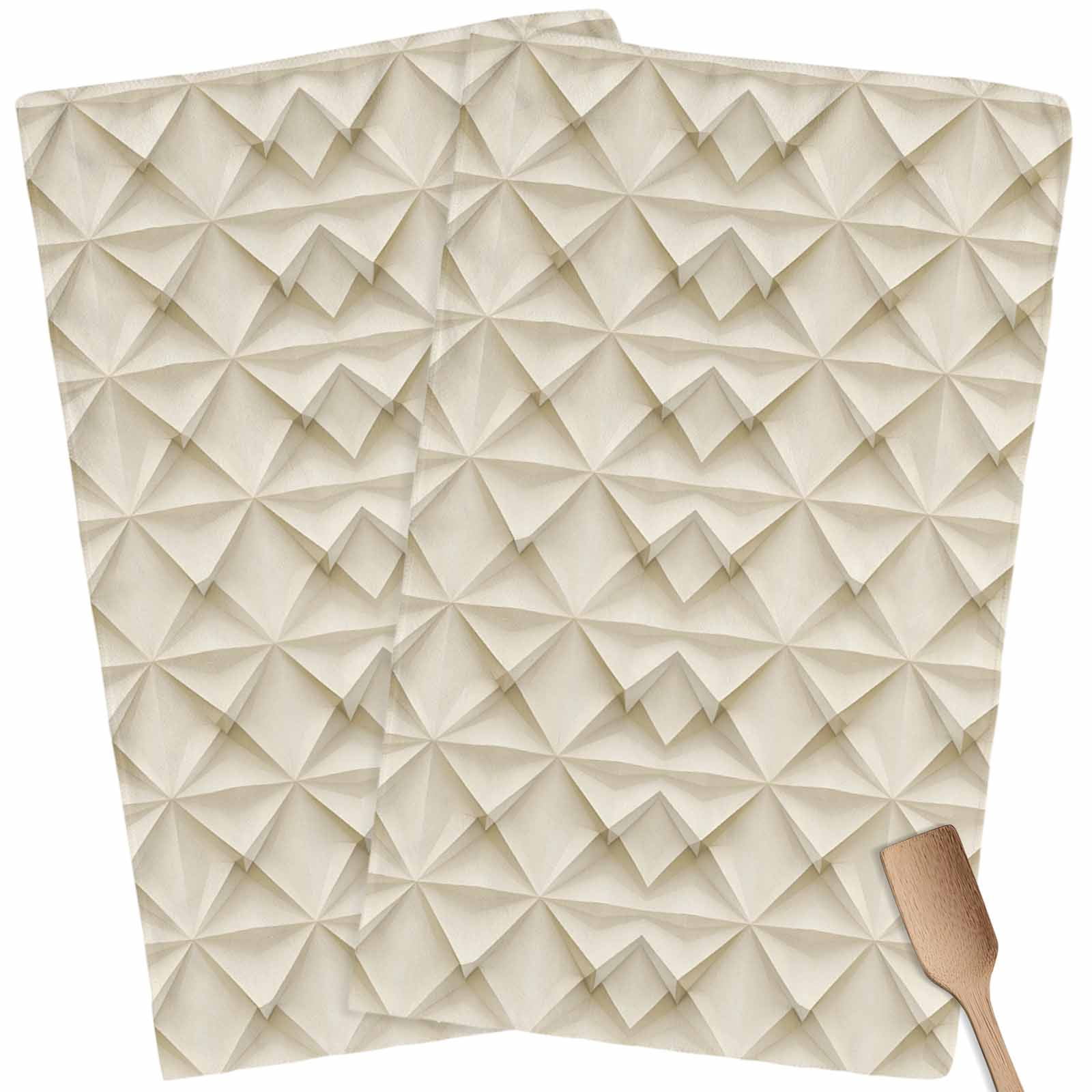 Beige Geometric Kitchen Towel Dish Cloths Set of 2, Microfiber Soft ...