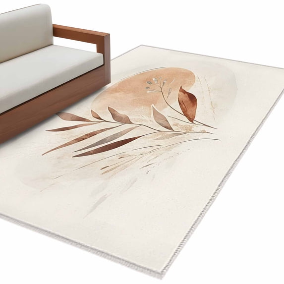 Beige Geometric Large Area Rugs for Bedroom Living Room, Soft Non Slip Carpet Bedside Rug, Modern Abstract Art Botanical Rectangular Floor Cover Kitchen Accent Rug 4'x6' for Dining Room/Office