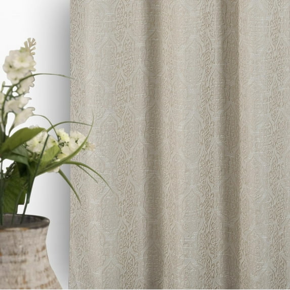 Beige Curtains Moroccan Damask Patterned 84" 2 Panels Set for Living Room 3D Textured Cream Jacquard Embossed Embroidered Neutral Grommet Drapes 50% Blackout Window Treatments Bedroom Dining