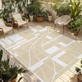 thumbnail image 1 of Beige Geometric Outdoor Rug for Patio/Deck/Porch, Non-Slip Large Area Rug 4 x 6 Ft, Modern Abstract Art Stripes Indoor Outdoor Rugs Washable Area Rugs, Reversible Camping Rug Carpet Runner, 1 of 8