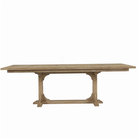 Beige Geometric Parquet Counter Table, Extendable Trestle Dining Table for Entertaining, Solid Wood Construction