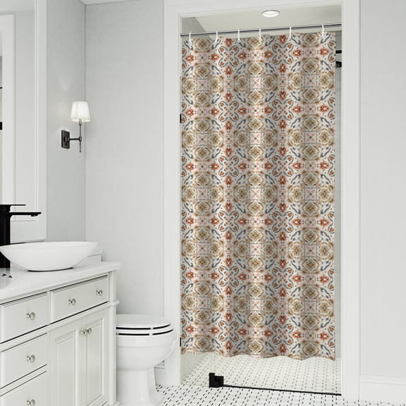 Beige Geometric Pattern Shower Curtain 36"x72" ,Bathroom Decorative Shower Curtains Set with 12 Hooks,Modern Waterproof Washable Shower Curtain