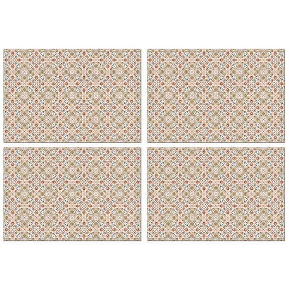 Beige Geometric Pattern Summer Placemats Table Placemats Set Of 4-Linen Kitchen Washable Placemats Table Mats 11.8"x17.7" Non-Slip Heat Resistant