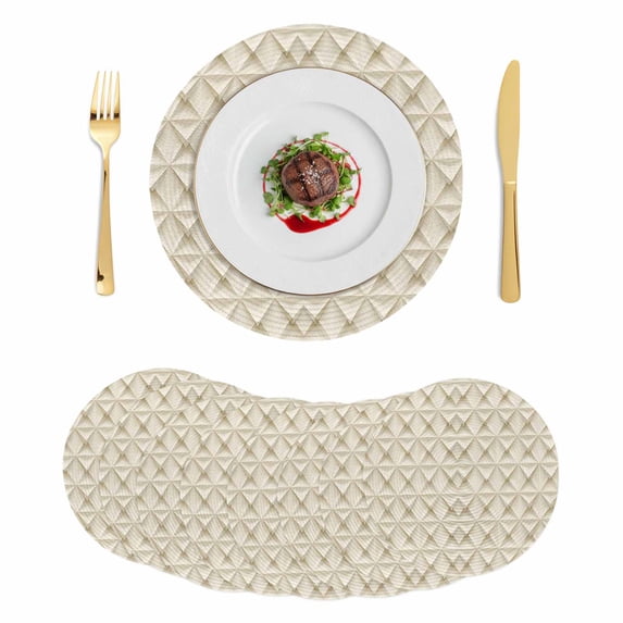 Beige Geometric Round Placemats Set of 8 Simplistic Chic Rustic Hexagon ...