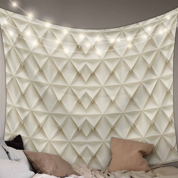 Beige Geometric Small Tapestry for Bedroom Wall Hanging Tapestry,Simplistic Chic Rustic Hexagon Pattern Ceiling Backdrop Tapestries Poster Blanket Wall Decor for Teens Room Living Room Dorm 23" x 28"