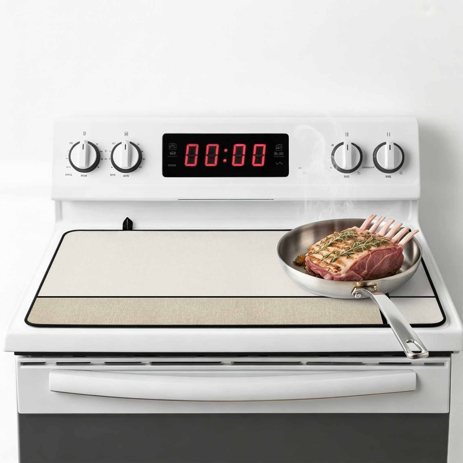 Beige Geometric Stove Top Cover for Electric Stove, Heat-proof & Non Slip Glass Top Stove Cover Protector, Modern Color Block Black Lines Abstract Art Kitchen Flat Cooktop Rubber Mat 24x21 Inches