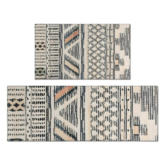 Beige Geometric Stripe Diamond Pattern Kitchen Rugs Sets Of 2,Anti Fatigue Kitchen Mat Rugs Non Slip Washable,Decorative Kitchen Floor Mats for Kitchen,Sink,Laundry,17"x30"+17"x47"