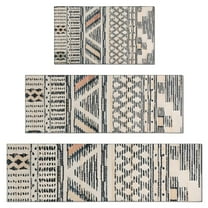 Beige Geometric Stripe Diamond Pattern Kitchen Rugs Sets Of 3,Kitchen Runner Rugs Non Skid Washable,Decorative Kitchen Floor Mats for Kitchen,Sink,Laundry,17"x30" 17"x47" 17"x59"