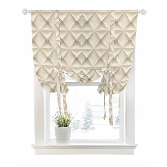 Beige Geometric Tie Up Curtains for Window, Thermal Insulated Balloon Shade Adjustable Rod Pocket Curtains Valance Panels for Kitchen Bathroom Cafe 34 x 45 Simplistic Chic Rustic Hexagon Pattern