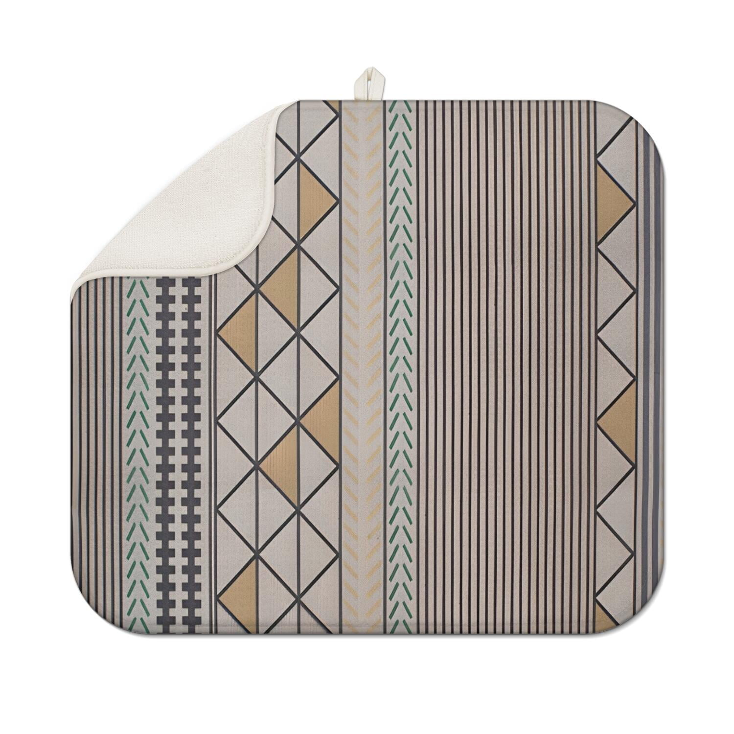 Beige Geometric Triangle Stripe Pattern Dish Drying Mat for Kitchen 1 ...