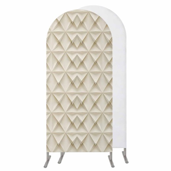 Beige Geometric Wedding Arch Cover,Stretchy Spandex Arch Backdrop Stand Covers 5 FT,Simplistic Chic Rustic Hexagon Pattern Round Top Arched Backdrop Cover for Birthday Party Ceremony Baby Shower