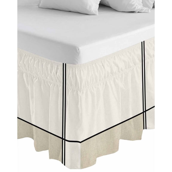 Beige Geometric Wrap Around Bed Skirts for Queen Bed 18" Drop,Bed Skirt with Adjustable Elastic Belt Dust Ruffle Bed Valance for Bedroom Modern Color Block Black Lines Abstract Art Bed Frame Cover
