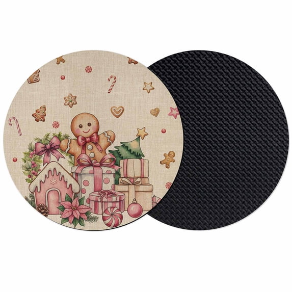 Beige Gingerbread Christmas Coasters Set of 2, Absorbent Coasters for Drinks, Xmas Tree Gift House Star Coaster for Desk Coffee Table Protection, Home Decor House Warming Gifts 4"
