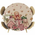 thumbnail image 1 of Beige Gingerbread Christmas Round Tablecloth, Fitted Table Cover with Elastic for 45"-54" Round Tables, Xmas Tree Gift House Star Table Cloth Outdoor Indoor Dinning Party Waterproof Tablecloths, 1 of 7