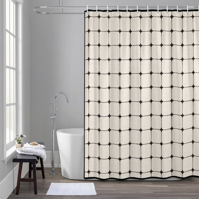 Beige Gingham 54x78 Inches Waterproof Shower Curtain, Modern Minimalist ...