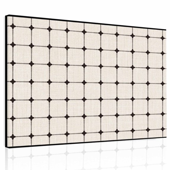 Beige Gingham Canvas Print Wall Art, Modern Minimalist Black Line Grid Points Checkered Wall Decor Modern Artwork Paintings Pictures for Living Room Framed and Stretched Ready to Hang 12" x 16"