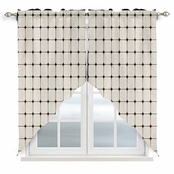 Beige Gingham Swag Valances for Windows 2 Pack Modern Minimalist Black Line Grid Points Checkered Swag Kitchen Curtains 36 Inches Long Rod Pocket Short Window Treatment for Kitchen Bathroom 36"x36"