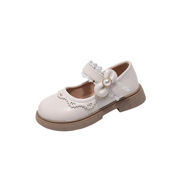 Beige Girls Bow Loafers With Leather Upper For Autumn Winter Uk Inspired Design Soft Sole Comfortable For Little Kids