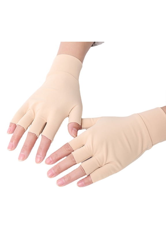 Beige Gloves Mittens for Women Men Gloves Solid Color Sports Fitness Cycling Joint Pressure Gloves Half Breathable Elastic Rehabilitation Half Finger Gloves