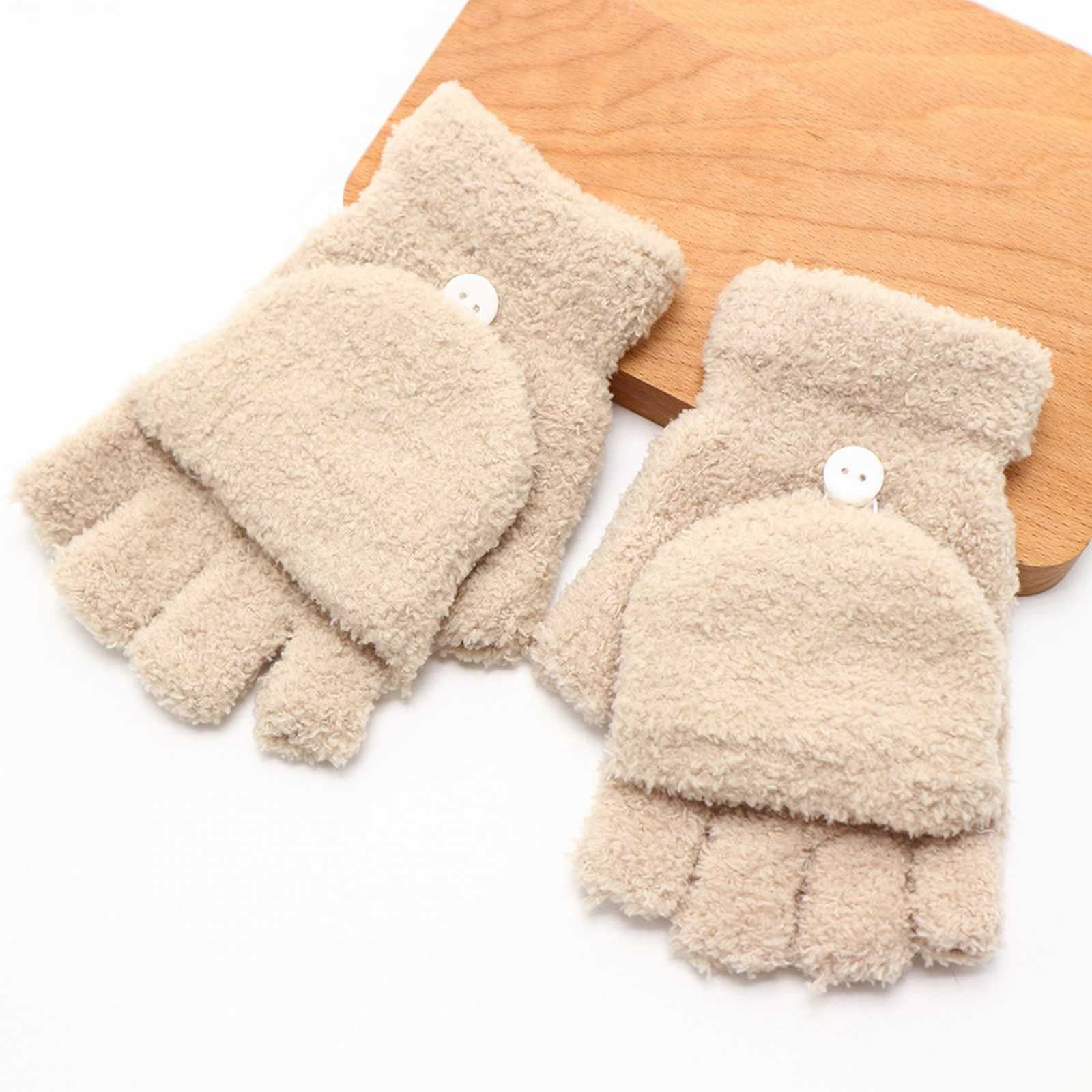 Beige Gloves Mittens for Women Men Winter Warmer Gloves Coral Fleece ...
