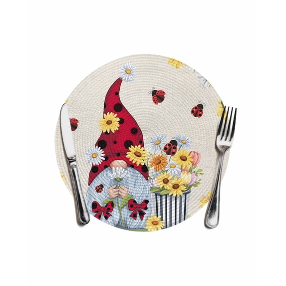 Beige Gnomes Daisy Round Placemats for Dinning Tables,Heat-proof ...