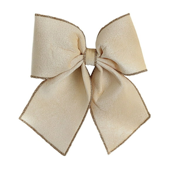 Beige Gold Flocking Velvet Christmas Bow Medium Size For Tree Hanging Decoration