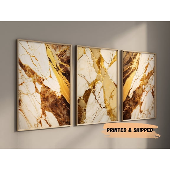 Beige Gold Marble Abstract Wall Art Set 3 Unframed Paper Print 20x30