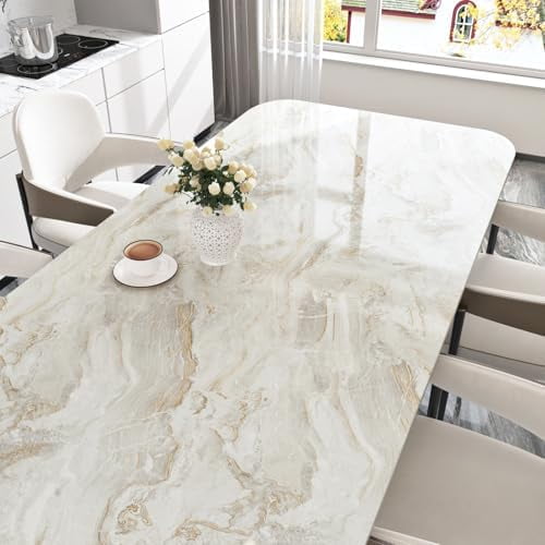 Beige/Gold Marble Contact Paper 15.8''x236'' Glossy Marble Peel and Stick Wallpaper for Bathroom Kitchen Vinyl Roll Waterproof Granite Contact Paper for Countertops Cabinets Sink Removable Stick Film