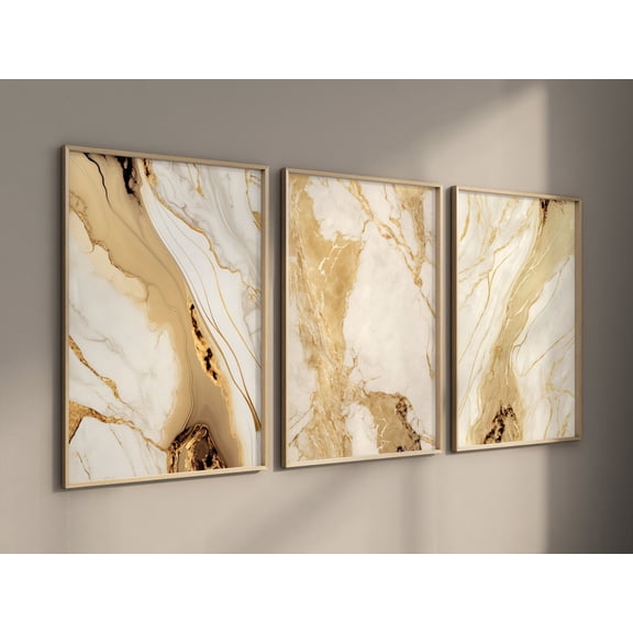 Beige Gold Marble Wall Art Set 3 Unframed Paper Print 20x30