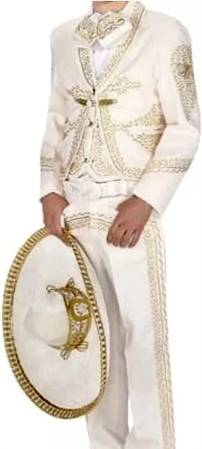 Beige Gold Men's Mariachi Charro Suit Set Mexico Folklorico Large