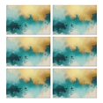 thumbnail image 1 of Beige Gold Teal Splash Pattern Summer Placemats Table Placemats Set Of 6-Linen Kitchen Washable Placemats Table Mats 11.8"x17.7" Non-Slip Heat Resistant, 1 of 5