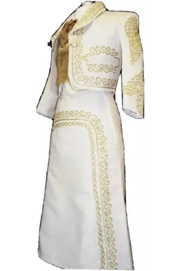 Beige Gold Women's Mariachi Charro Dress Outfit Mexico Folklorico Large