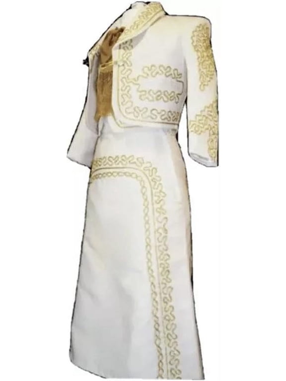 Beige Gold Women's Mariachi Charro Dress Outfit Mexico Folklorico Medium