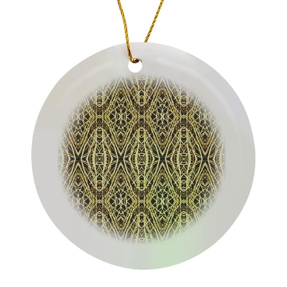 3drose, Beige Gold Yellow Diamond Baroque Pattern, Circle Porcelain Ornament