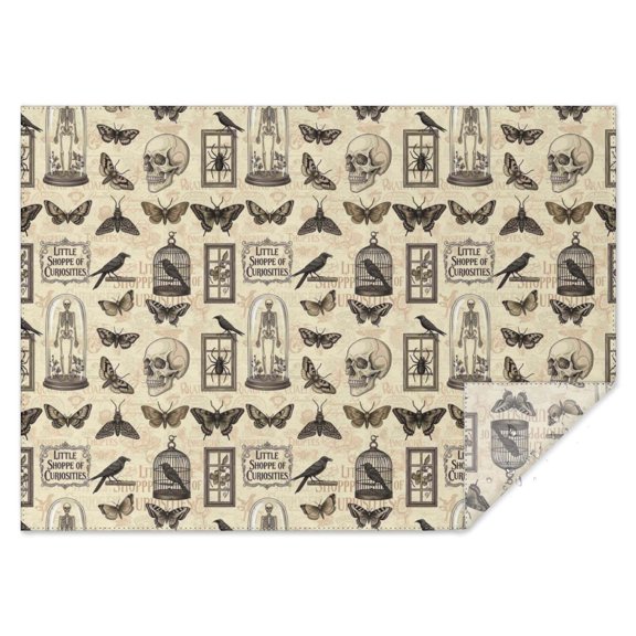 Beige Gothic Skull Butterfly Birdcage Pattern Rectangle Tablecloth 60"x84",Waterproof Polyester Rectangle Table Cloth, Wipeable Spillproof Polyester Tablecloth for Dining, Camping, Indoor and Outdoor