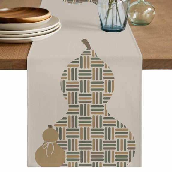 Beige Gourd Table Runner 90 Inches, Modern Abstract Art Geometric Bed Runner Dresser Scarves Tabletop for Indoor Outdoor Parties/Ceremony/Banquet, 13" x 90"