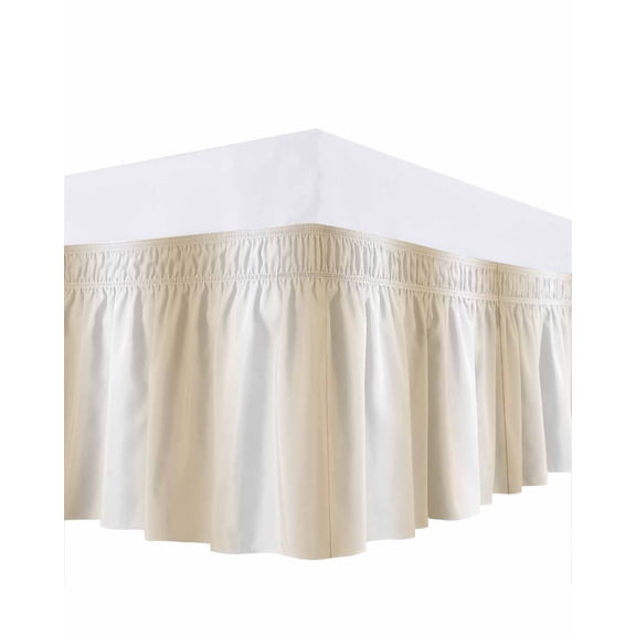 Beige Gradient Bed Skirt King Size 16" Drop Countryside Farmhouse Abstract Ruffled Wrap Around Bed Skirts Adjustable Elastic Bedskirt Dust Ruffle for King Size Bed