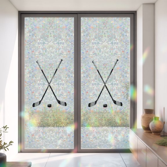 Beige Gradient Minimalist Window Privacy Film,Decorative Windows Static Cling Golf Clubs Funny Sport Heat Control Removable Glass Sticker for Home Bathroom Bedroom Window Door,35x79in