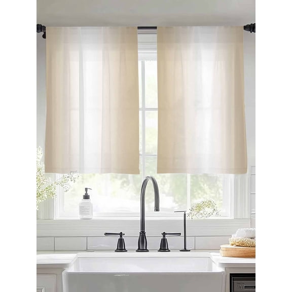 Beige Gradient Sheer Curtains 45 Inches Long 2 Panels Countryside Farmhouse Light Filtering Semi Sheer Window Curtains Drapes for Bedroom Living Room 52"x45"
