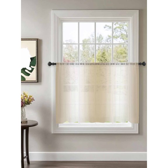 Beige Gradient Sheer Curtains 54 Inch Long 1 Panel Countryside Farmhouse Abstract Rod Pocket Voile Cafe Curtains Light Filtering Small Window Treatments for Kitchen Basement 52" x 54"