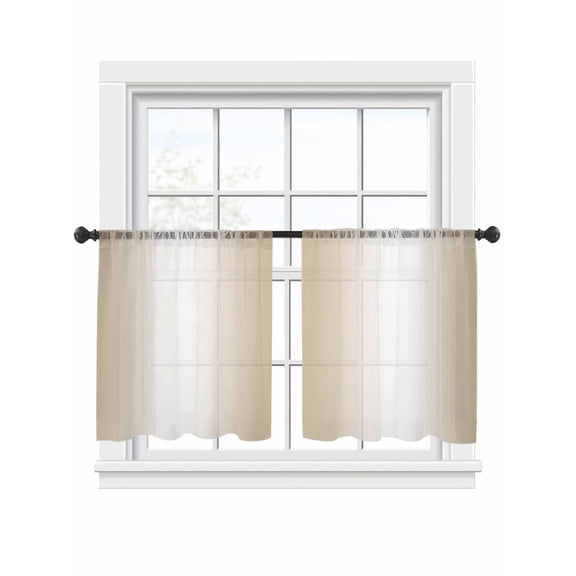 Beige Gradient Sheer Curtains 54 Inch Long 2 Panels, Countryside Farmhouse Abstract Light Filtering Rod Pocket Semi Sheer Curtains, Sheer Voile Drapes for Living Room Bedroom, 52"x54"