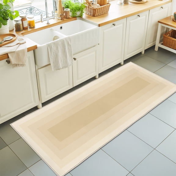 Beige Gradient Squares Washable Runner Rugs 2'x6', Softness Layers Zen Geometric Washable Runner Rug Non-Slip Sturdy Edge Binding Carpet for Bedside Hallway Runner Kitchen Galley