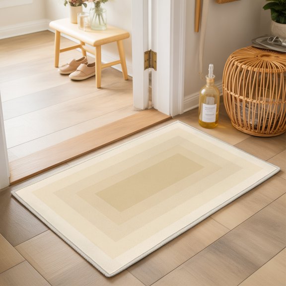 Beige Gradient Squares Washable Small Entryway Area Rugs 2'x3', Softness Layers Zen Geometric Washable Throw Rug Non-Slip Sturdy Edge Binding Carpet for Front Door Floor Room Entry