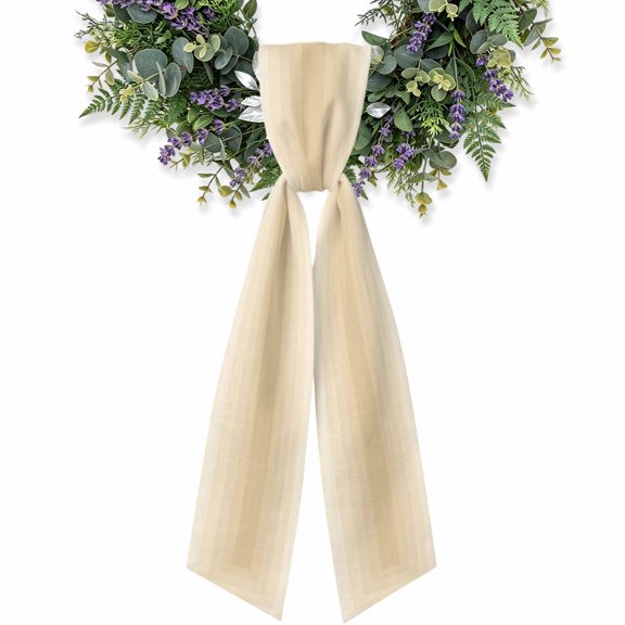 Beige Gradient Squares Wreath Sash for Front Door, Softness Layers Zen Geometric Satin Wreath Ribbon Bow Accessory Garland Home Decor for Doorway Porch Yard 4.5x56