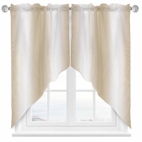Beige Gradient Swag Curtain Valance for Windows, Countryside Farmhouse Window Treatments Short Swag Topper for Kitchen Windows Bathroom Bedroom, 28"x36"
