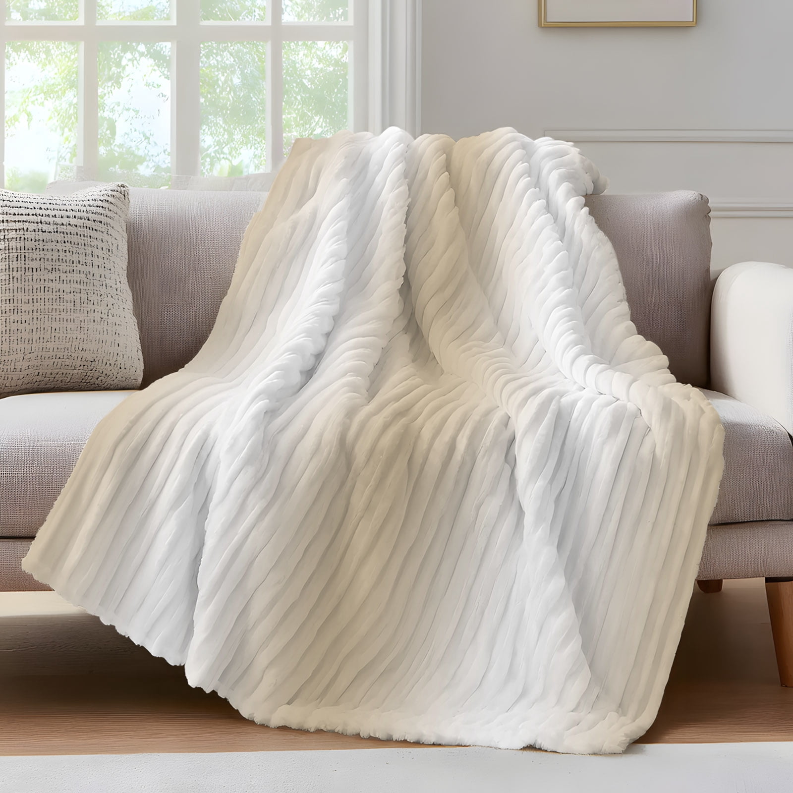 Beige Gradient Throw Blanket for Couch Countryside Farmhouse Abstract ...